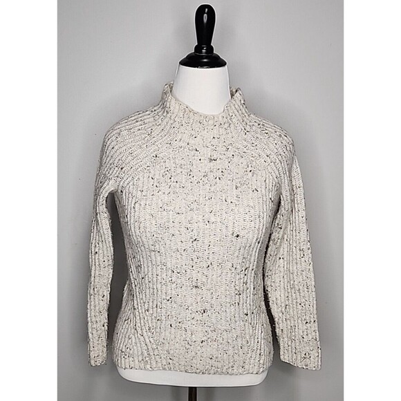 Madewell Donegal Northfield Mockneck Wool Beige Oversized Knit Sweater Womens XS - Picture 3 of 9